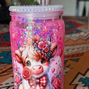 Charming Pink Cow Tumbler with Straw